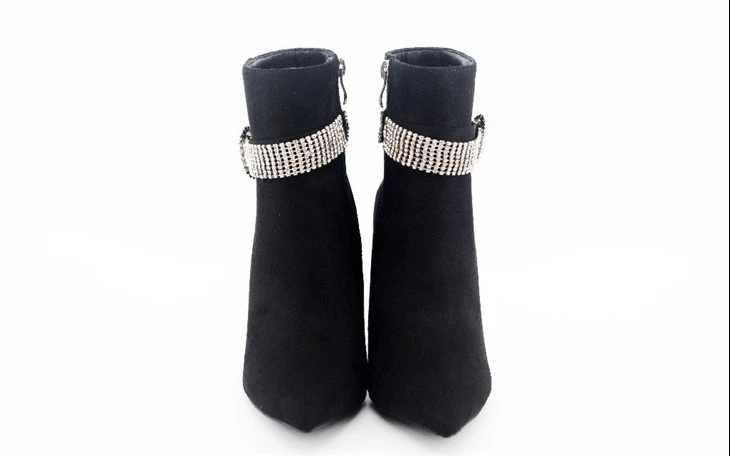 Lady Point Toe Slim Heel Ankle Boots With Shiny Rhinestones On The Rim Lady Point Toe Slim Heel Ankle Boots With Shiny Rhinestones On The Rim