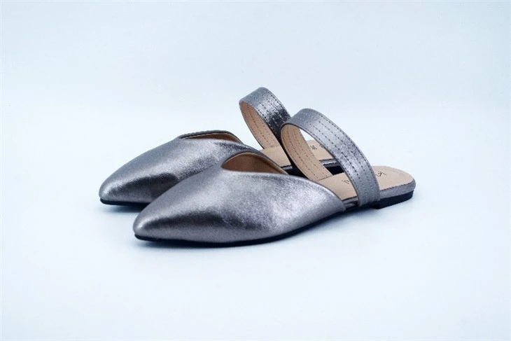 Metalic PU Women Flat Mule Sandals